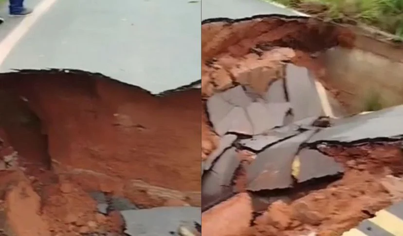 Cratera em rodovia engole carro e põe em risco acesso a município no Pará